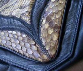 Sale Vintage Black and Snakeskin Clutch Purse 1980s