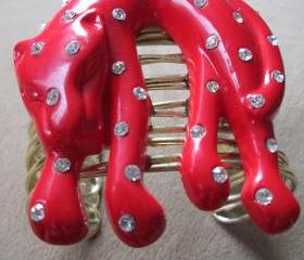 Sale Red Cougar with Rhinestones Cuff Bracelet